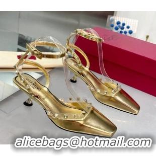 Unique Style Valentino Rockstud Slingback Pumps 5cm with Ankle Strap in Patent Calfskin Gold 0328009