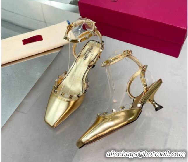 Unique Style Valentino Rockstud Slingback Pumps 5cm with Ankle Strap in Patent Calfskin Gold 0328009