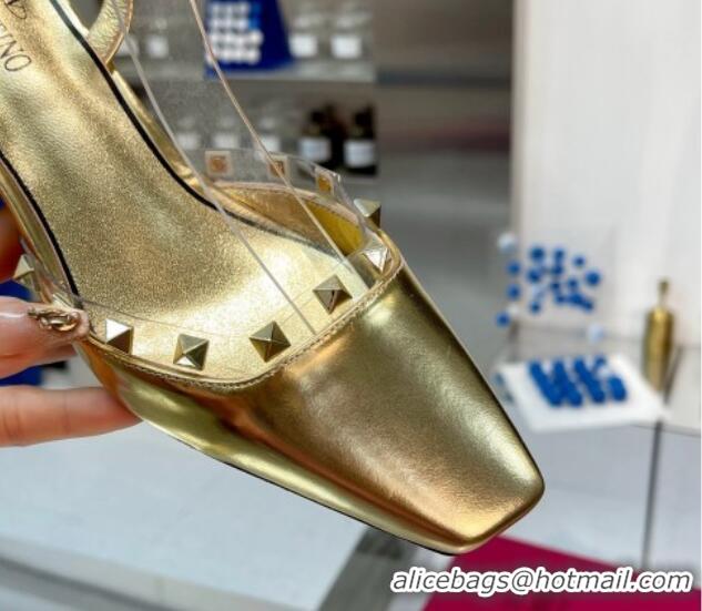 Unique Style Valentino Rockstud Slingback Pumps 5cm with Ankle Strap in Patent Calfskin Gold 0328009