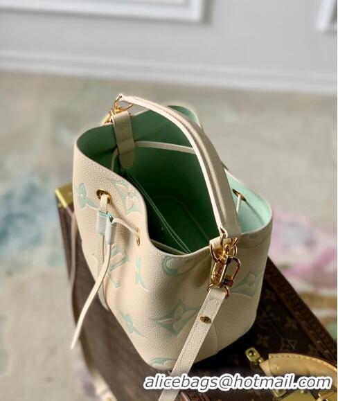 Pretty Style Louis Vuitton NéoNoé BB Bucket Bag in Bicolor Monogram Empreinte Leather M24048 Latte White/Green 2024