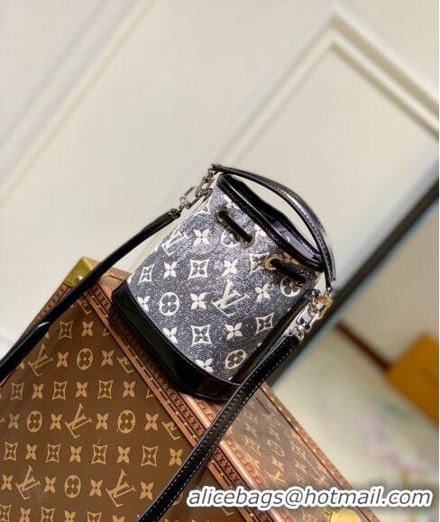 Big Discount Louis Vuitton Nano Noé Bucket Bag in Black Faded Denim Jacquard M46449 2024