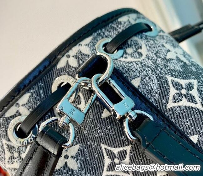 Big Discount Louis Vuitton Nano Noé Bucket Bag in Black Faded Denim Jacquard M46449 2024