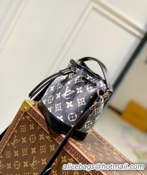 Big Discount Louis Vuitton Nano Noé Bucket Bag in Black Faded Denim Jacquard M46449 2024