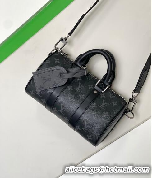 Promotional Louis Vuitton Men's Keepall Bandoulière 25 Bag in Monogram Taurillon Leather M20900 Black 2024