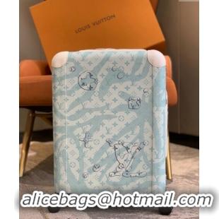 Promotional Louis Vuitton Horizon 55 Luggage Travel Bag in Monogram Aquagarden Canvas with Waterdrop Crystal 4034 Blue 2