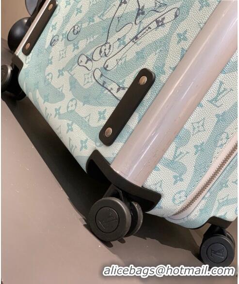 Promotional Louis Vuitton Horizon 55 Luggage Travel Bag in Monogram Aquagarden Canvas with Waterdrop Crystal 4034 Blue 2