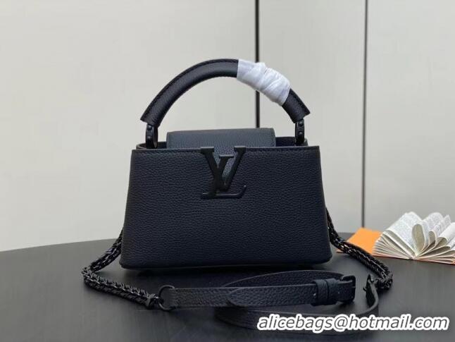 Good Quality Louis Vuitton Capucines East-West Mini Bag in Matte Calfskin M23955 All Black 2024