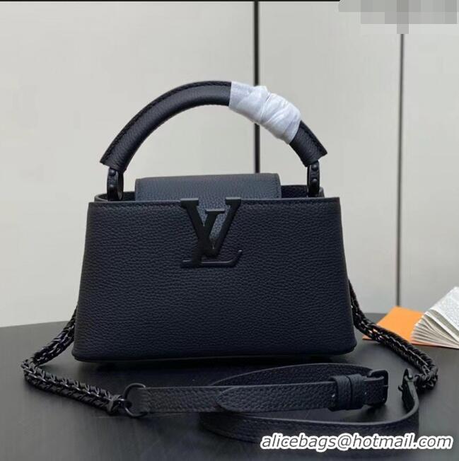 Good Quality Louis Vuitton Capucines East-West Mini Bag in Matte Calfskin M23955 All Black 2024