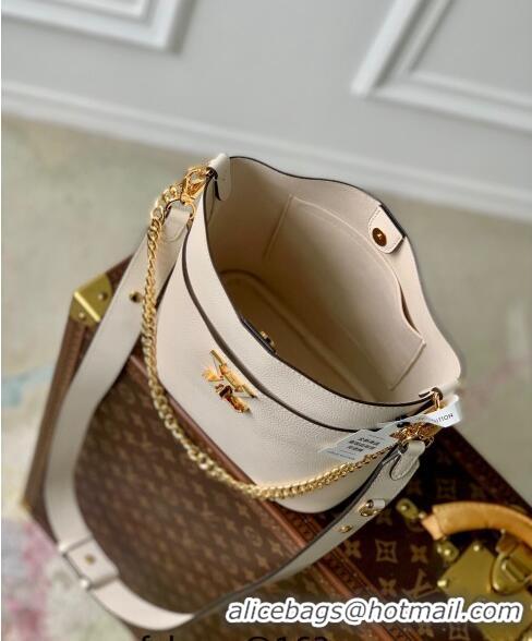 Famous Brand Louis Vuitton Lock and Walk Bucket Bag in Grained Leather M24638 White 2024