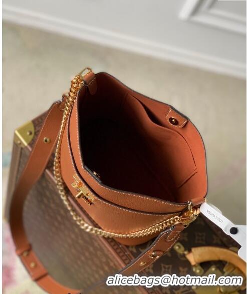 Pretty Style Louis Vuitton Lock and Walk Bucket Bag in Grained Leather M24165 Brown 2024