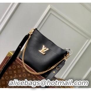 Famous Brand Louis Vuitton Lock and Walk Bucket Bag in Grained Leather M24006 Black 2024