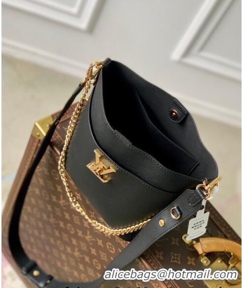 Famous Brand Louis Vuitton Lock and Walk Bucket Bag in Grained Leather M24006 Black 2024