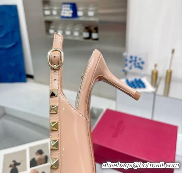 Youthful Valentino Rockstud Slingback Pumps 6.5cm with Bow in Patent Calfskin Nude 328016