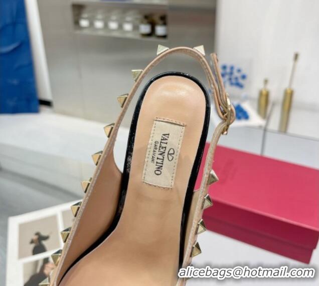 Popular Style Valentino Rockstud Slingback Pumps 6.5cm with Bow in Patent Calfskin Black 328018