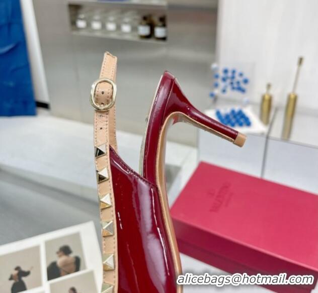 Sumptuous Valentino Rockstud Slingback Pumps 6.5cm with Bow in Patent Calfskin Burgundy 0328019