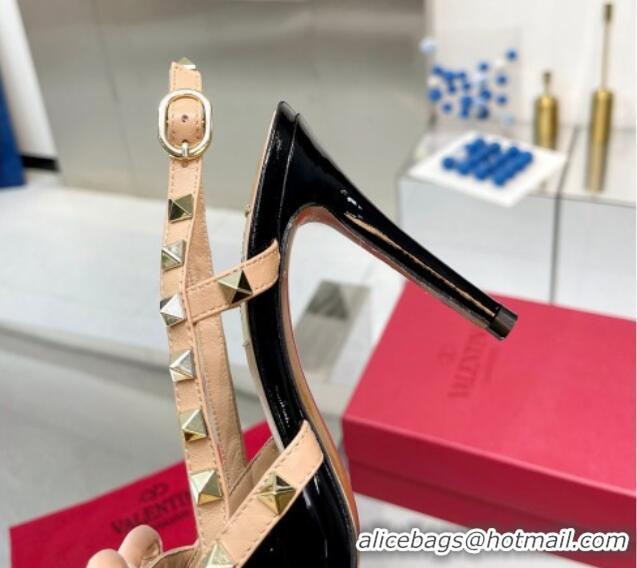 Hot Style Valentino Rockstud Slingback Pumps 9.5cm with Bow in Patent Calfskin Black/Gold 328022