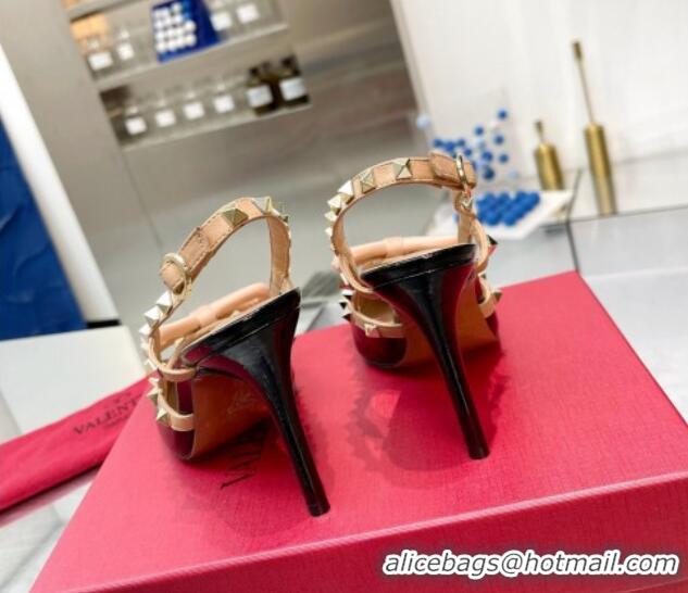 Hot Style Valentino Rockstud Slingback Pumps 9.5cm with Bow in Patent Calfskin Black/Gold 328022