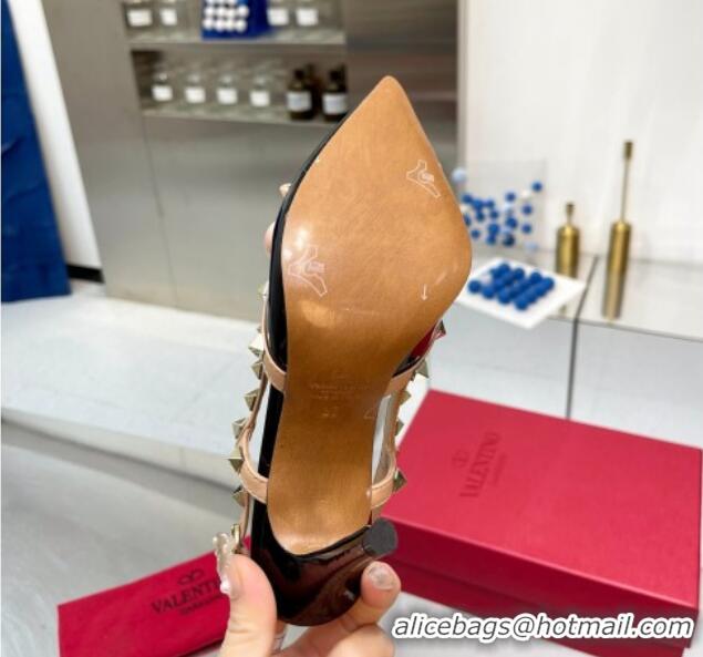 Hot Style Valentino Rockstud Slingback Pumps 9.5cm with Bow in Patent Calfskin Black/Gold 328022