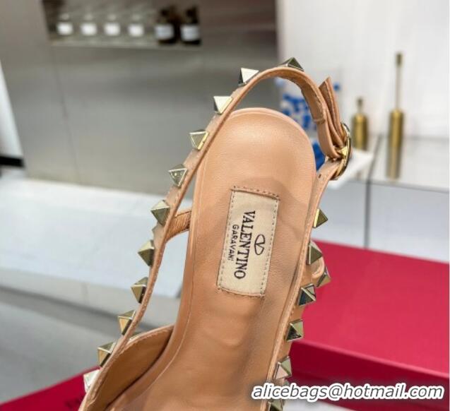 Stylish Valentino Rockstud Slingback Pumps 9.5cm with Bow in Patent Calfskin Nude 328023