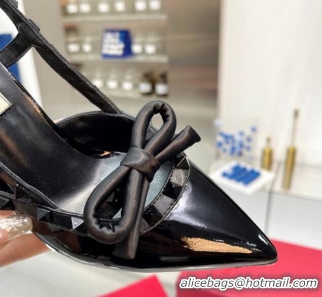 Sumptuous Valentino Rockstud Slingback Pumps 9.5cm with Bow in Patent Calfskin All Black 328025