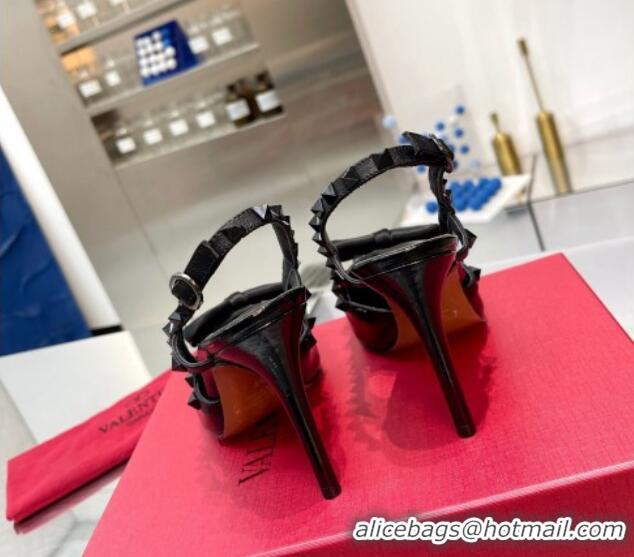 Sumptuous Valentino Rockstud Slingback Pumps 9.5cm with Bow in Patent Calfskin All Black 328025