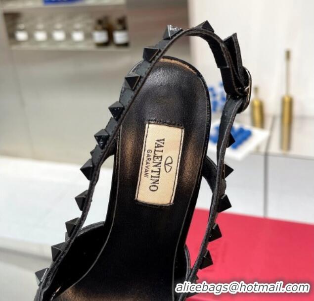 Sumptuous Valentino Rockstud Slingback Pumps 9.5cm with Bow in Patent Calfskin All Black 328025