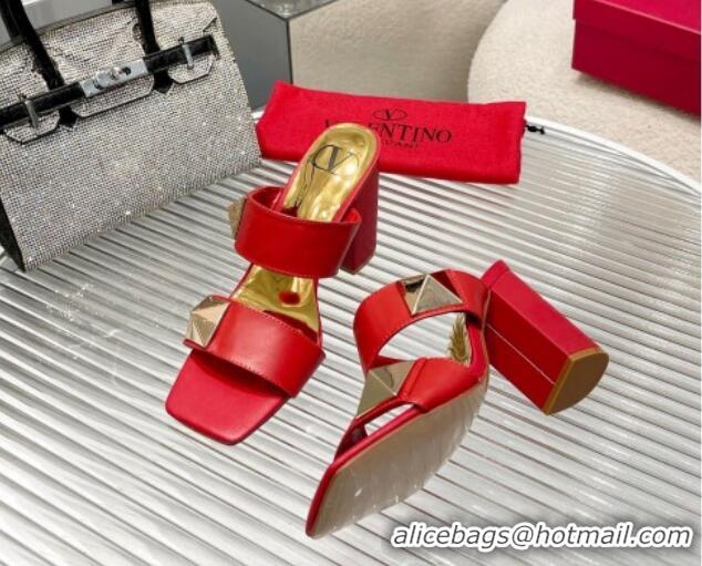 Sophisticated Valentino One Stud Calfskin Heel Slide Sandals 8.5cm Red 429024