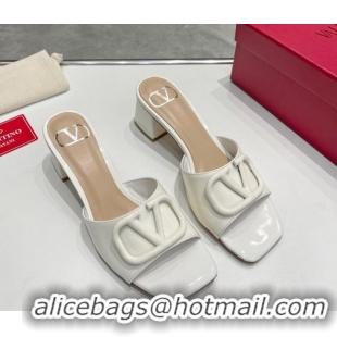 Most Popular Valentino VLogo Patent Calfskin Heel Slide Sandals 6cm White 429030