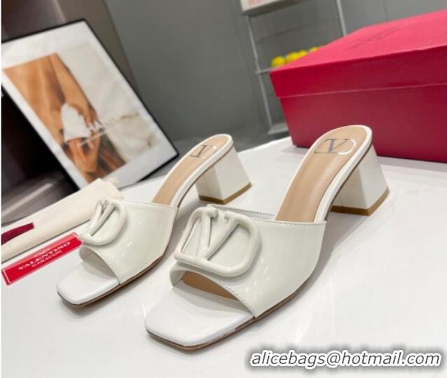 Most Popular Valentino VLogo Patent Calfskin Heel Slide Sandals 6cm White 429030