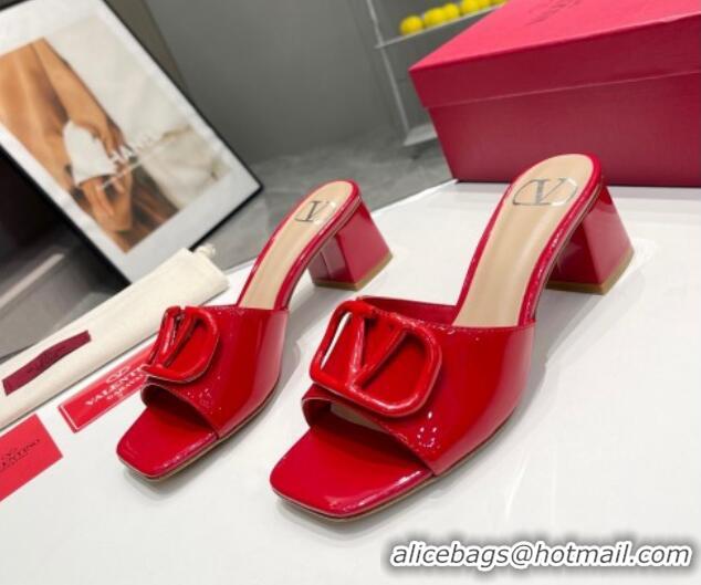 Best Product Valentino VLogo Patent Calfskin Heel Slide Sandals 6cm Red 429031