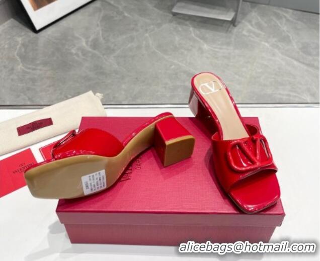 Best Product Valentino VLogo Patent Calfskin Heel Slide Sandals 6cm Red 429031