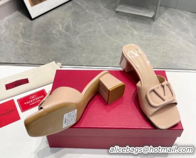 Good Product Valentino VLogo Patent Calfskin Heel Slide Sandals 6cm Nude 429032