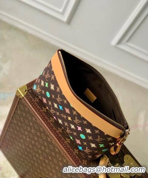 Famous Brand Louis Vuitton Pochette Voyage Souple Pouch in Monogram Craggy Canvas M83568 Chocolate Brown 2024