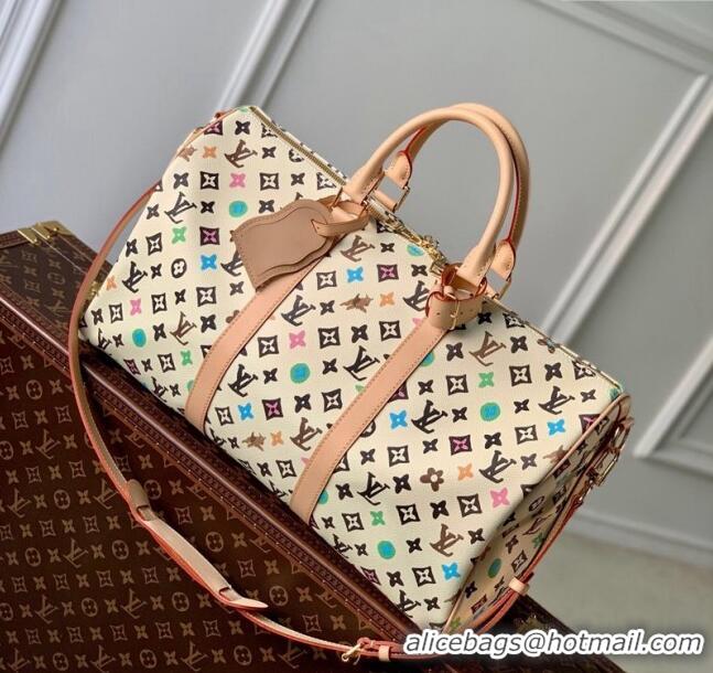 Well Crafted Louis Vuitton Keepall Bandoulière 50 Travel Bag in Monogram Craggy Canvas M24901 Vanilla White 2024