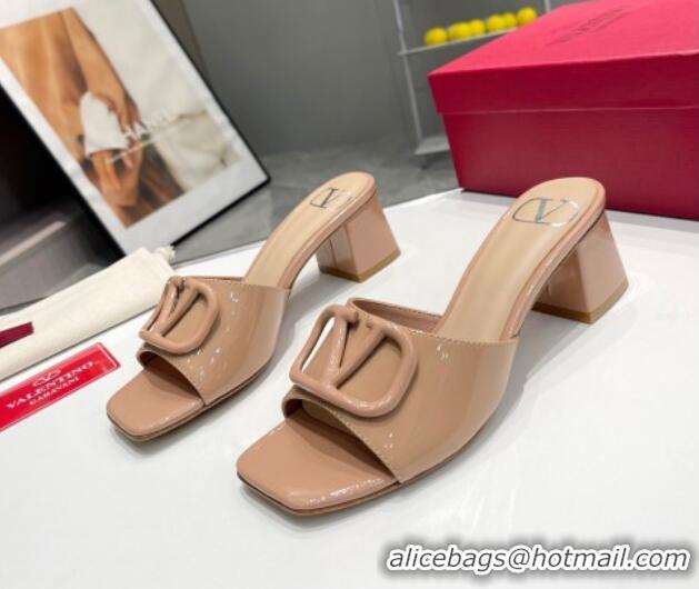 Durable Valentino VLogo Patent Calfskin Heel Slide Sandals 6cm Dark Nude 429034