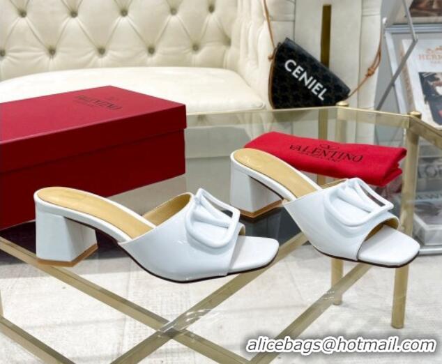 Unique Style Valentino VLogo Patent Calfskin Heel Slide Sandals 6cm Snow White 429036