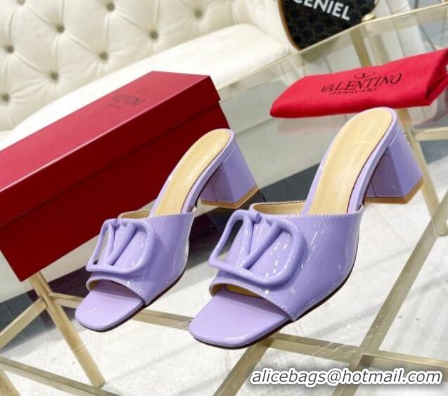 Good Looking Valentino VLogo Patent Calfskin Heel Slide Sandals 6cm Violet Purple 429037