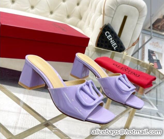 Good Looking Valentino VLogo Patent Calfskin Heel Slide Sandals 6cm Violet Purple 429037