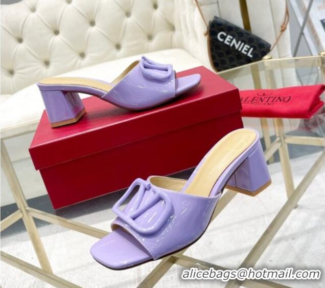 Good Looking Valentino VLogo Patent Calfskin Heel Slide Sandals 6cm Violet Purple 429037