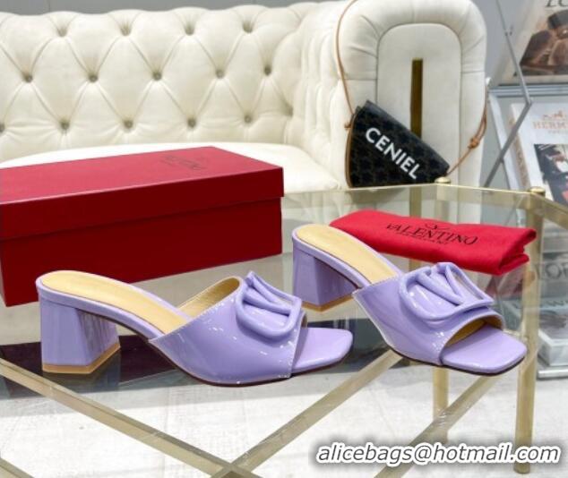 Good Looking Valentino VLogo Patent Calfskin Heel Slide Sandals 6cm Violet Purple 429037