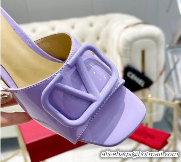 Good Looking Valentino VLogo Patent Calfskin Heel Slide Sandals 6cm Violet Purple 429037