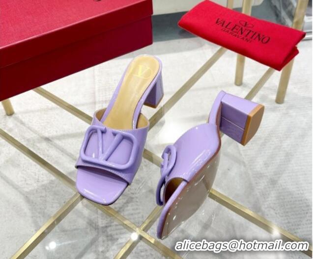 Good Looking Valentino VLogo Patent Calfskin Heel Slide Sandals 6cm Violet Purple 429037