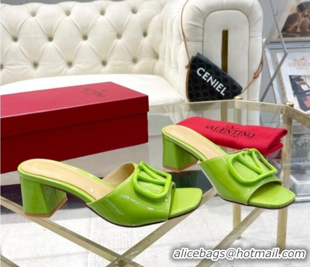 Best Grade Valentino VLogo Patent Calfskin Heel Slide Sandals 6cm Green 429038