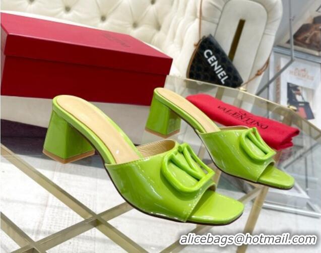 Best Grade Valentino VLogo Patent Calfskin Heel Slide Sandals 6cm Green 429038