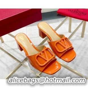 Low Cost Valentino VLogo Patent Calfskin Heel Slide Sandals 6cm Orange 429039