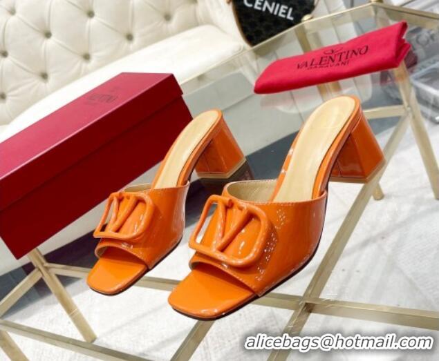 Low Cost Valentino VLogo Patent Calfskin Heel Slide Sandals 6cm Orange 429039