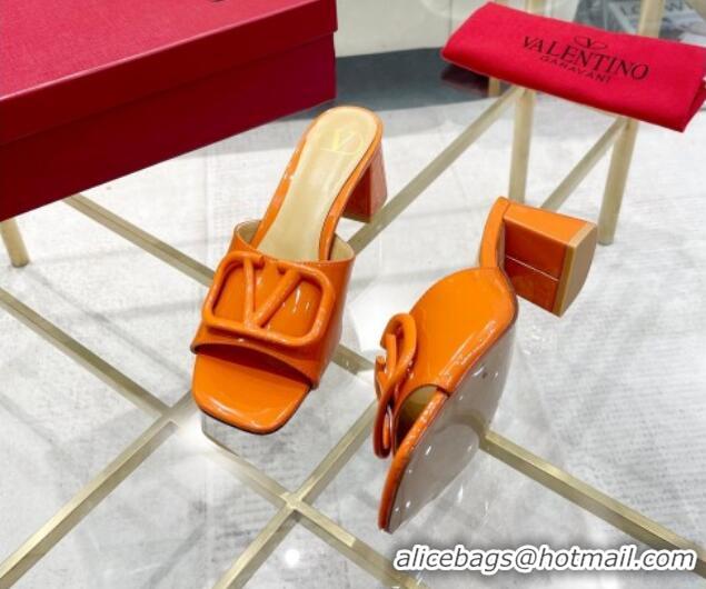 Low Cost Valentino VLogo Patent Calfskin Heel Slide Sandals 6cm Orange 429039