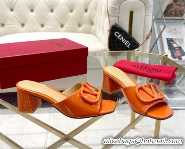 Low Cost Valentino VLogo Patent Calfskin Heel Slide Sandals 6cm Orange 429039