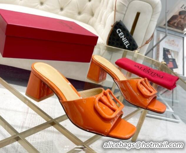 Low Cost Valentino VLogo Patent Calfskin Heel Slide Sandals 6cm Orange 429039