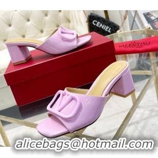 Cheapest Valentino VLogo Patent Calfskin Heel Slide Sandals 6cm Lilac Purple 429040